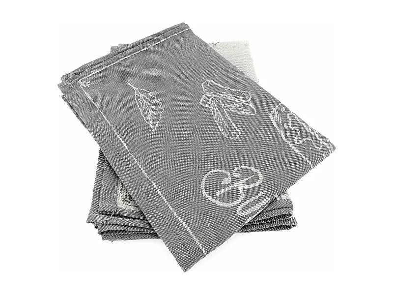 Lot de 2 torchons de cuisine pur coton 50x70 cm collection BURGER gris