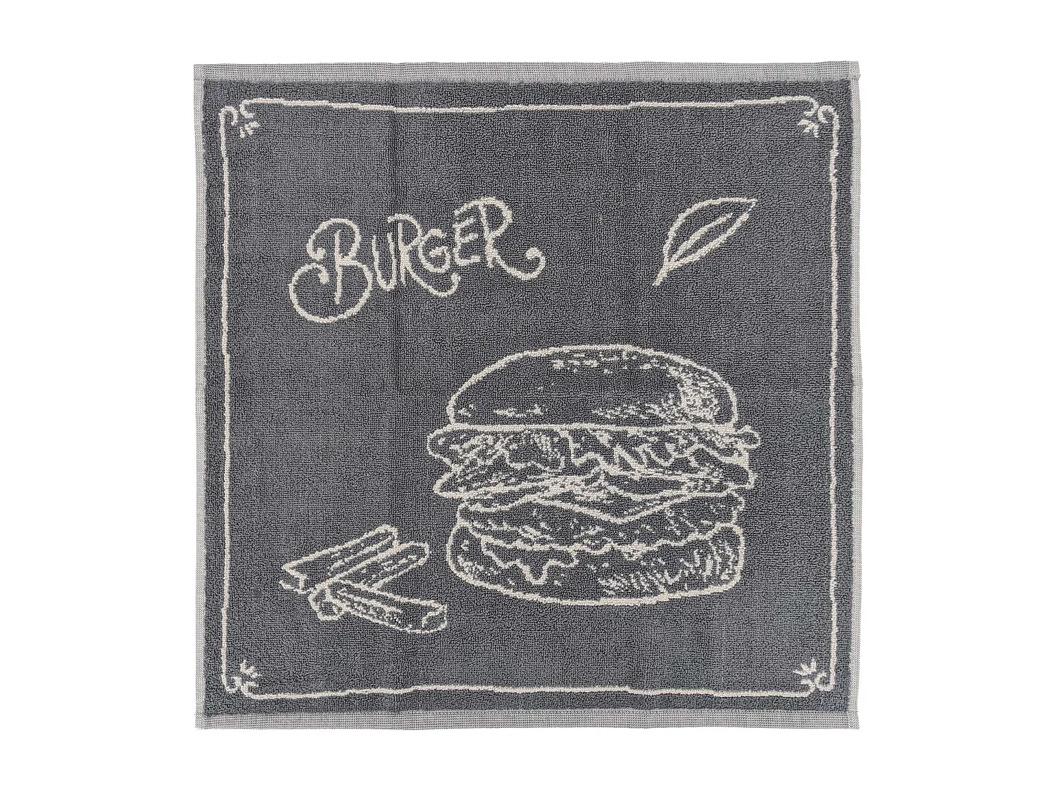 Lot de 2 torchons de cuisine pur coton 50x50 cm collection BURGER gris