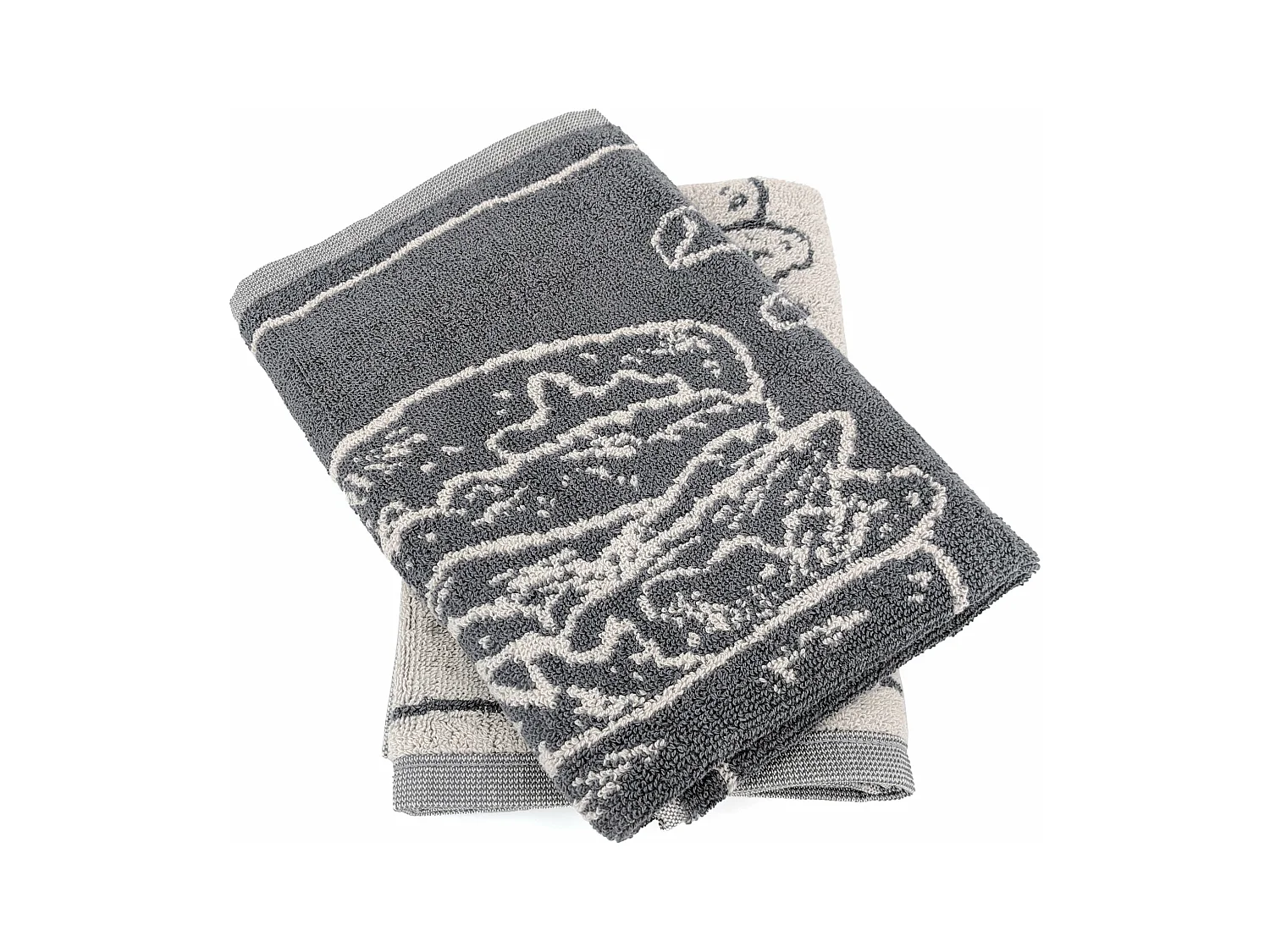 Lot de 2 torchons de cuisine pur coton 50x50 cm collection BURGER gris