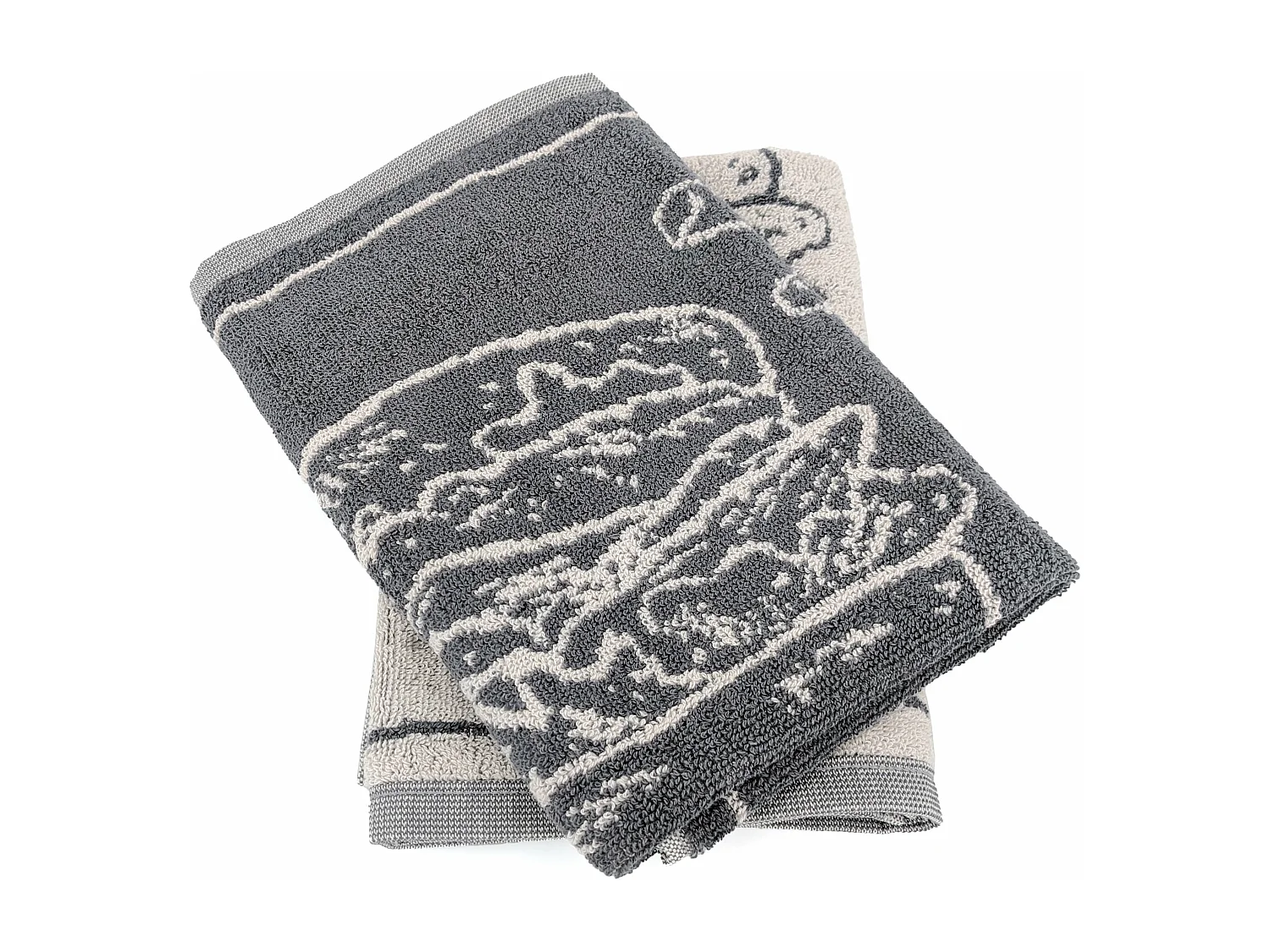 Lot de 2 torchons de cuisine pur coton 50x50 cm collection BURGER gris