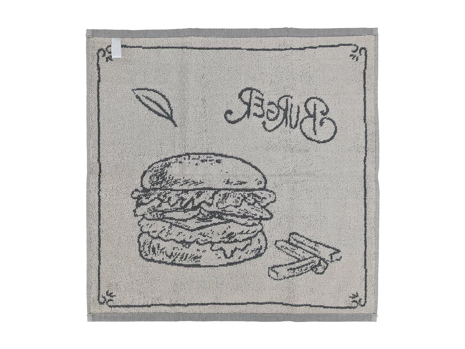 Lot de 2 torchons de cuisine pur coton 50x50 cm collection BURGER gris