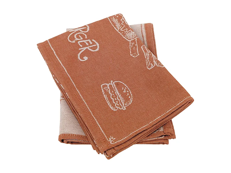 Lot de 2 torchons de cuisine pur coton 50x70 cm BURGER orange