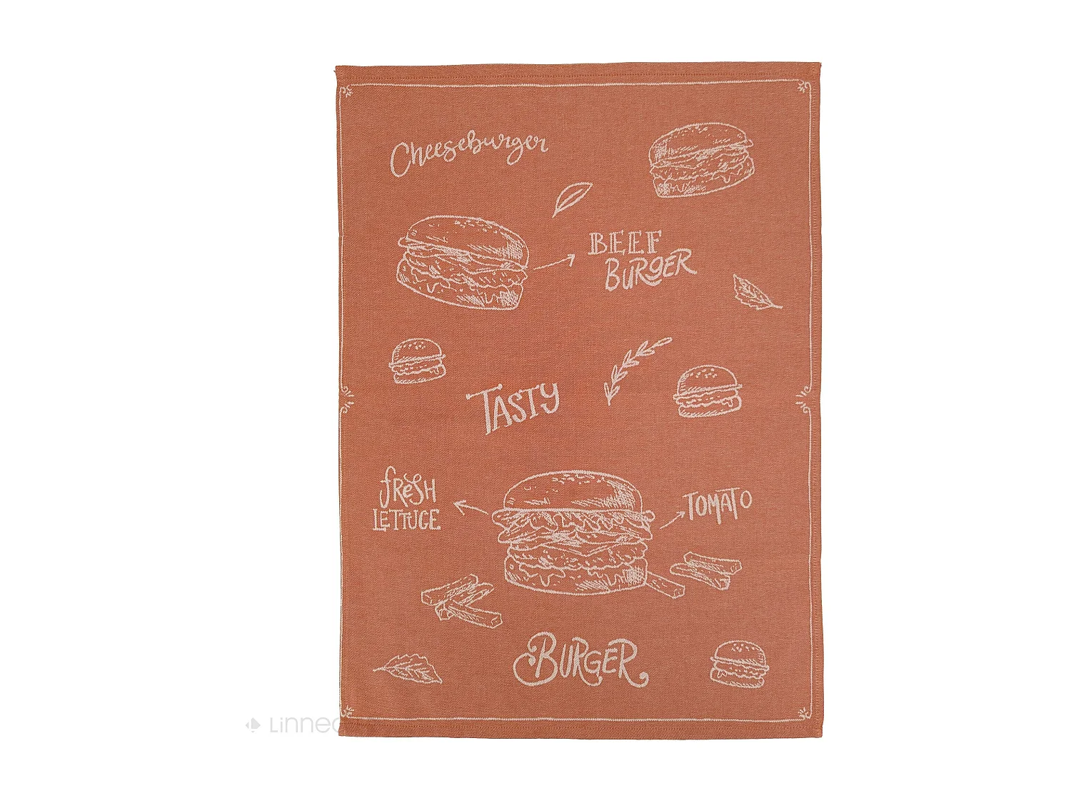 Lot de 2 torchons de cuisine pur coton 50x70 cm BURGER orange