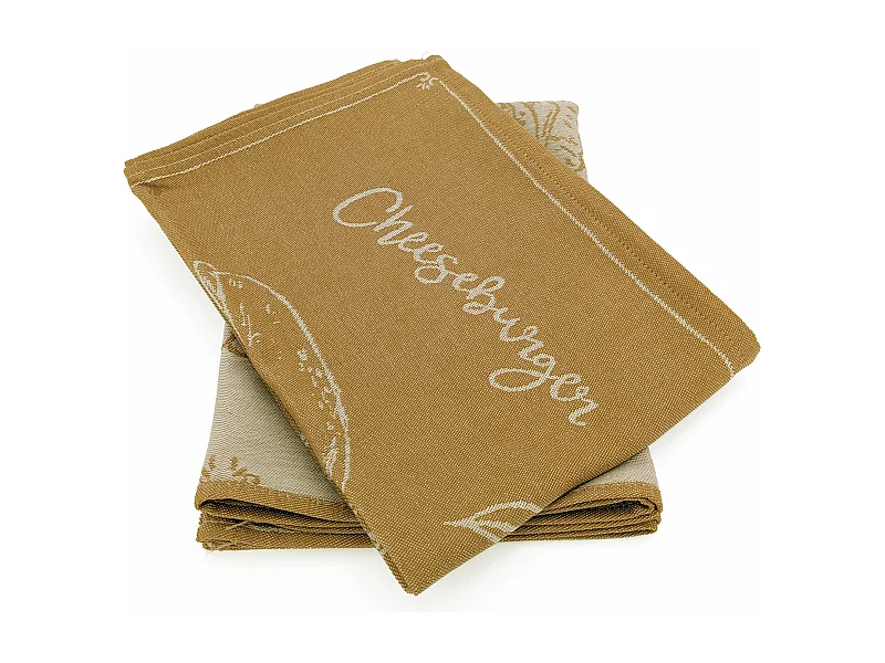 Lot de 2 torchons de cuisine pur coton 50x70 cm BURGER jaune