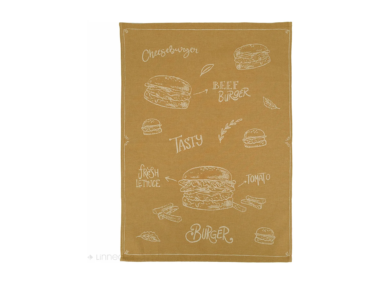 Lot de 2 torchons de cuisine pur coton 50x70 cm BURGER jaune