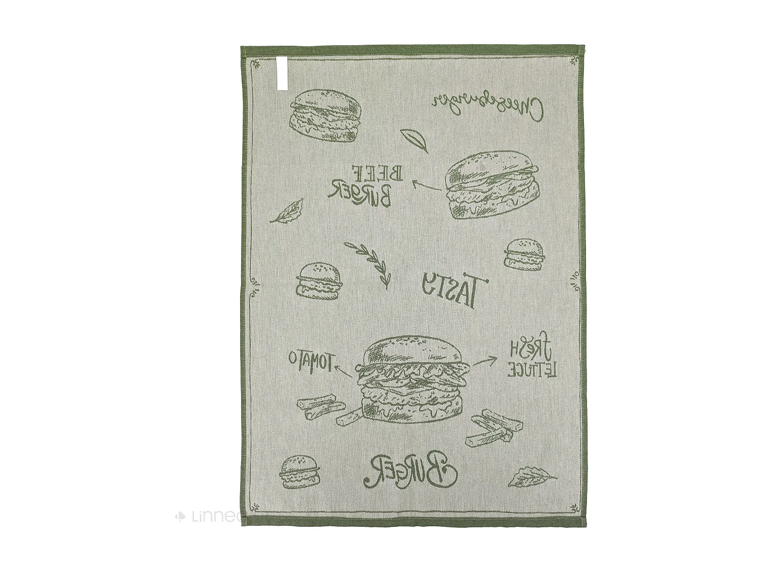 Lot de 2 torchons de cuisine pur coton 50x70 cm collection BURGER vert