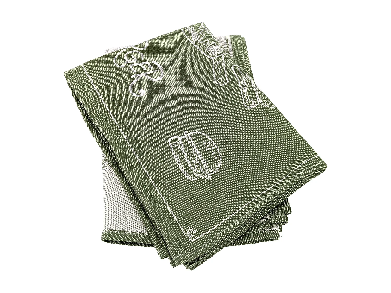 Lot de 2 torchons de cuisine pur coton 50x70 cm collection BURGER vert