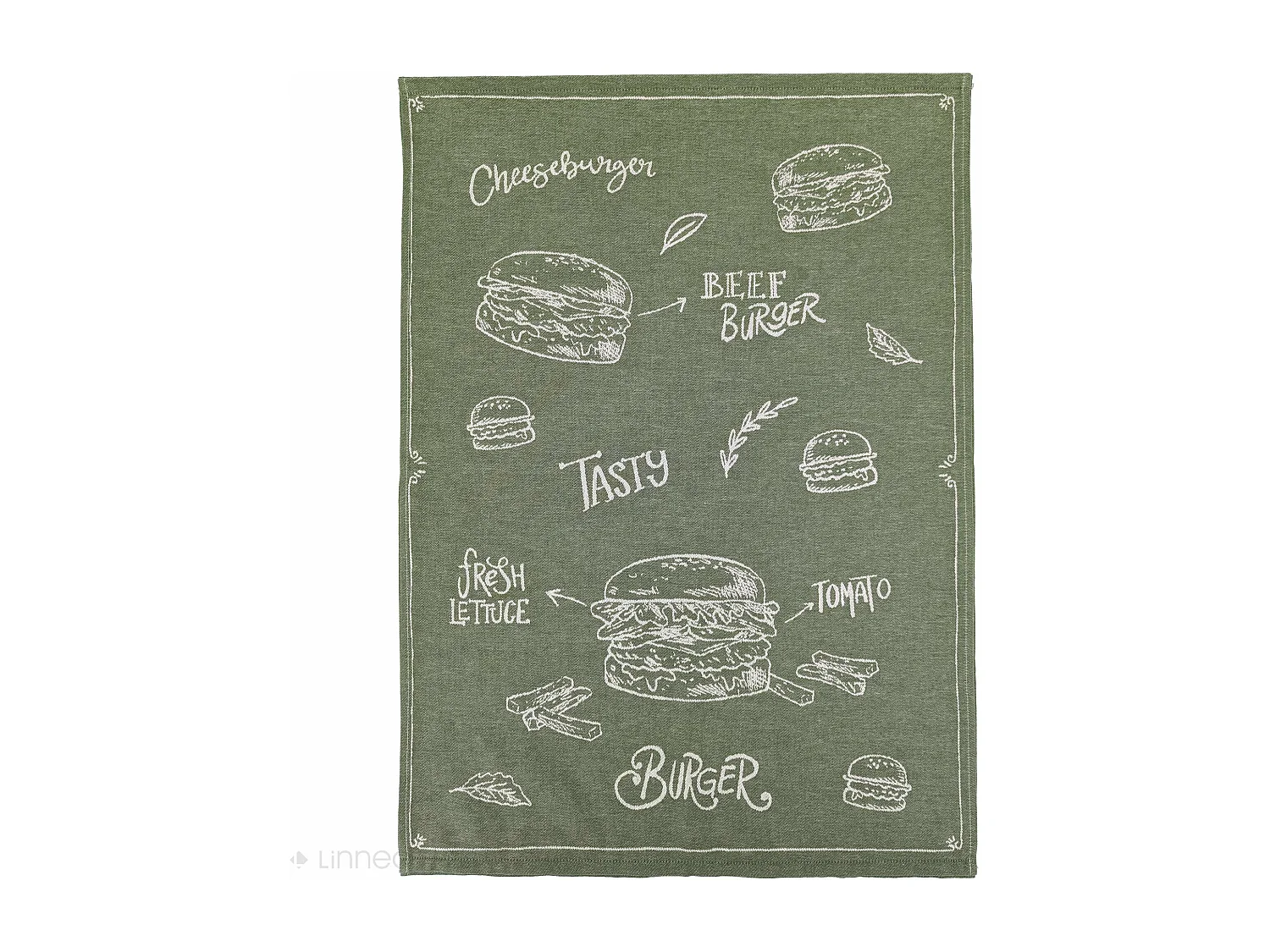 Lot de 2 torchons de cuisine pur coton 50x70 cm collection BURGER vert