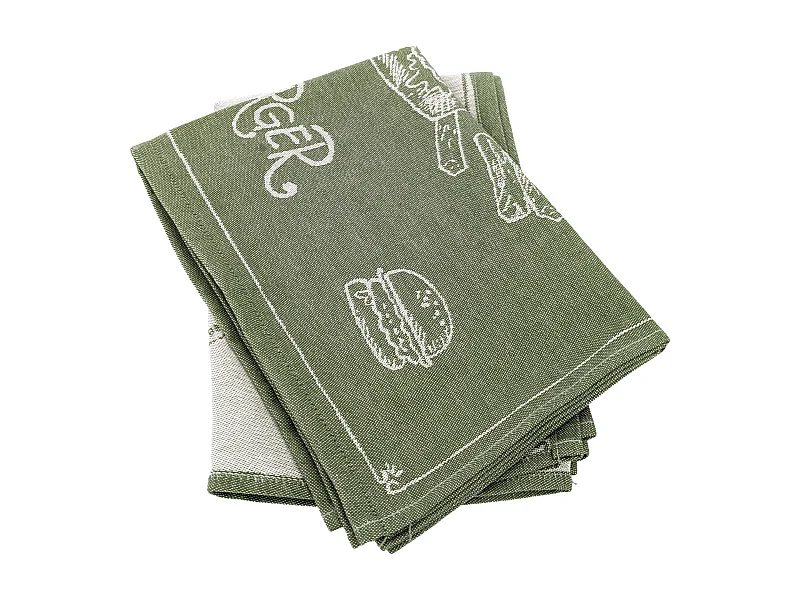 Lot de 2 torchons de cuisine pur coton 50x70 cm collection BURGER vert