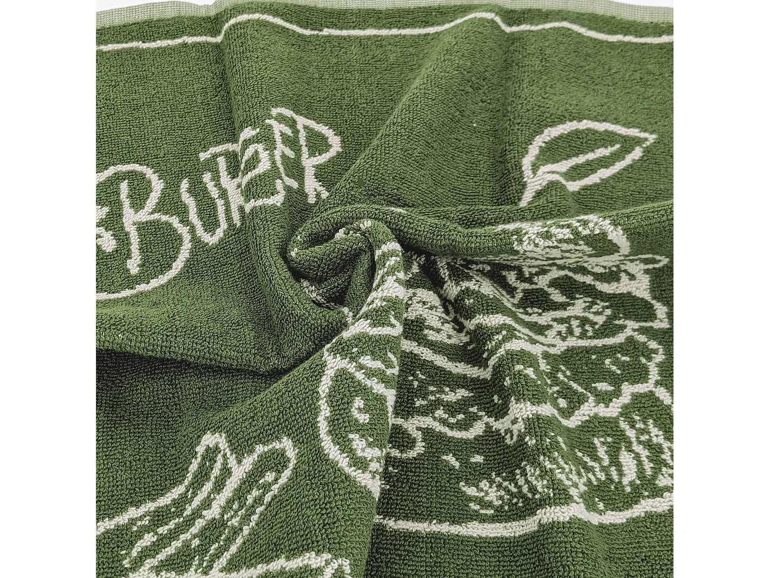 Lot de 2 torchons de cuisine pur coton 50x50 cm motif burger collection BURGER vert