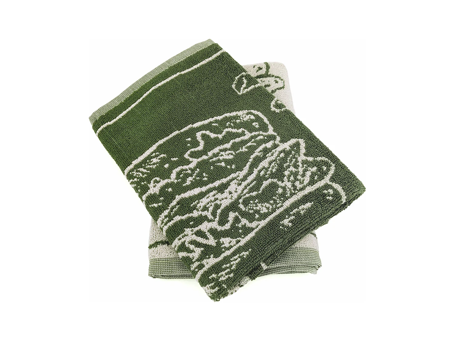 Lot de 2 torchons de cuisine pur coton 50x50 cm motif burger collection BURGER vert