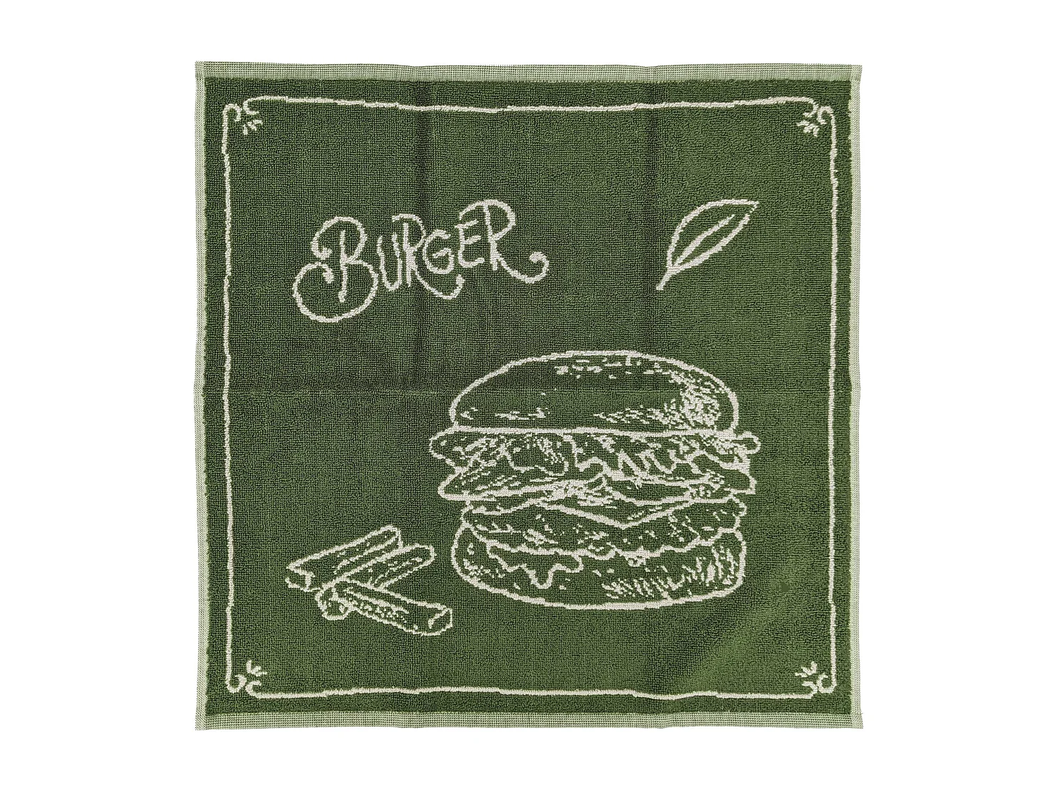 Lot de 2 torchons de cuisine pur coton 50x50 cm motif burger collection BURGER vert