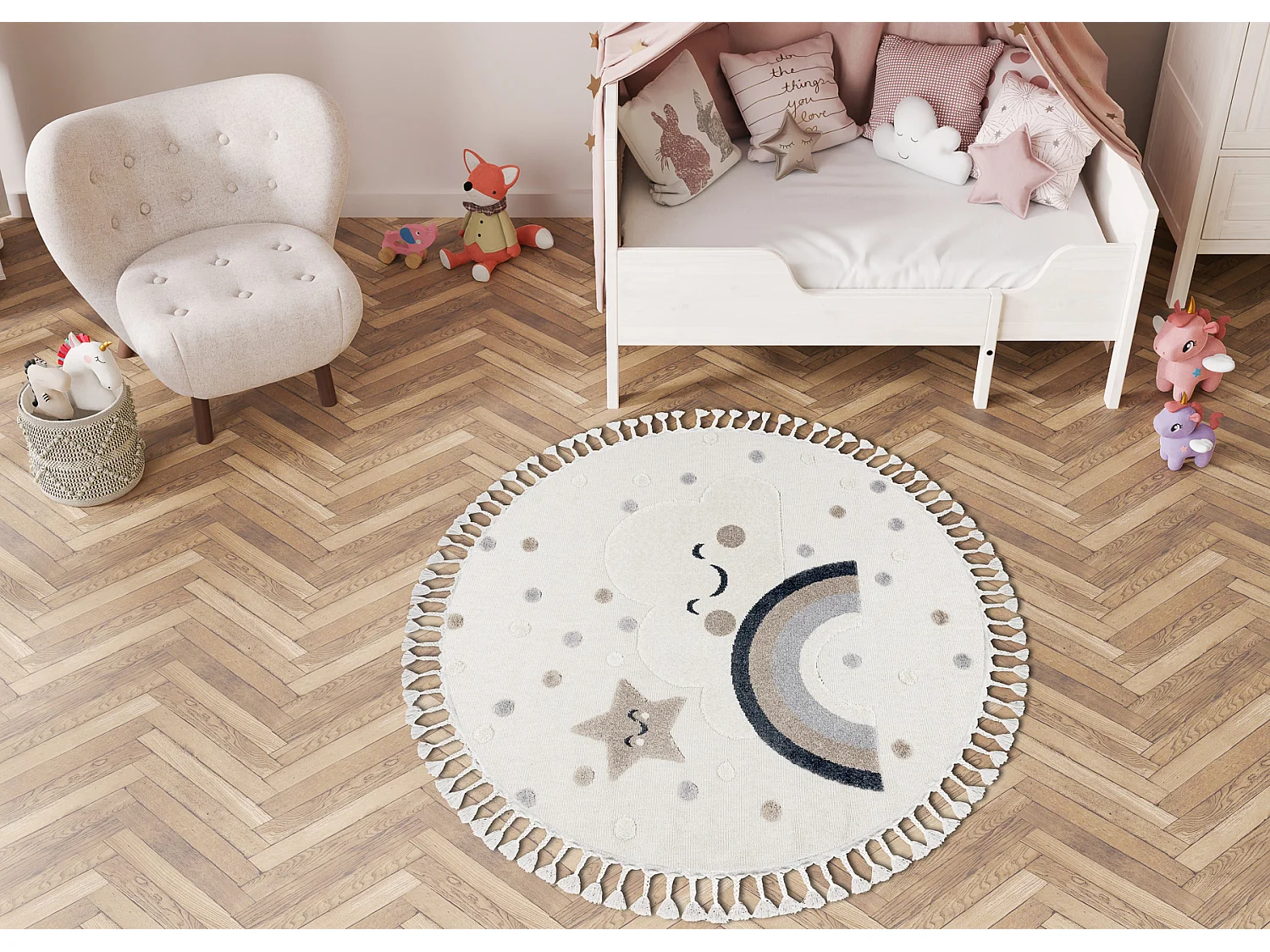 Alfombra YOYO EY78 circulo blanco / beige - Nube, Arcoiris, puntos par cercle 120 cm