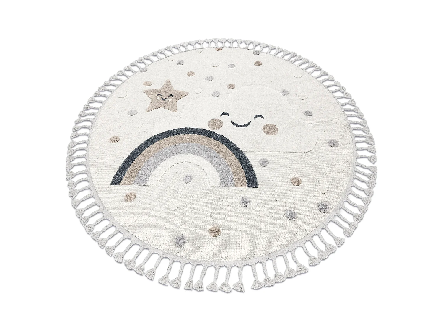 Tapis YOYO EY78 cercle blanc / beige - Nuage, Arc-en-ciel, points en p cercle 120 cm