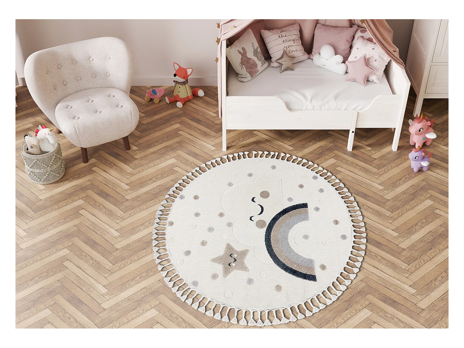 Tapijt YOYO EY78 cirkel wit / beige - Oblak, Regenboog, stippen, voor  cercle 120 cm