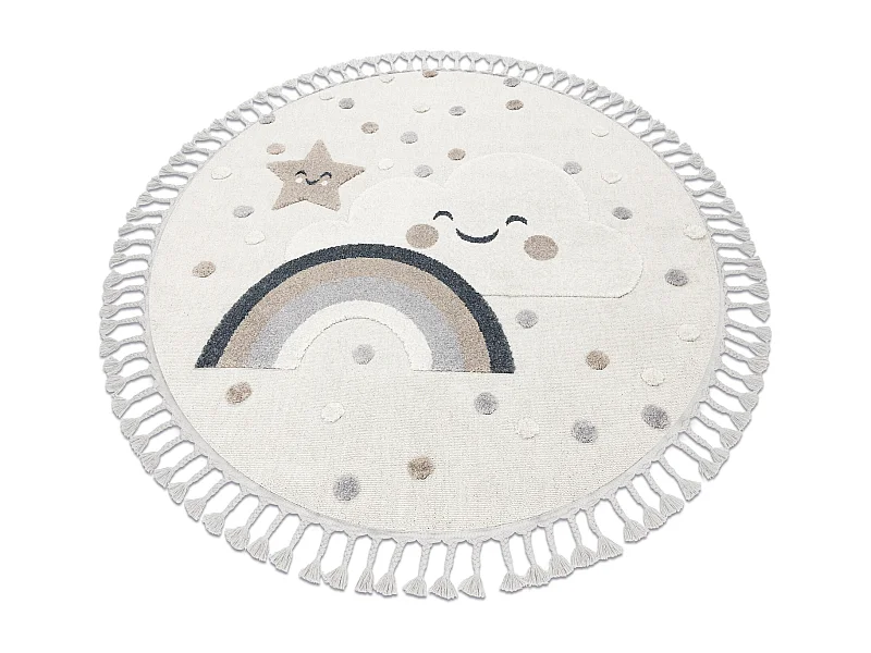 Tapis YOYO EY78 cercle blanc / beige - Nuage, Arc-en-ciel, points en p cercle 120 cm