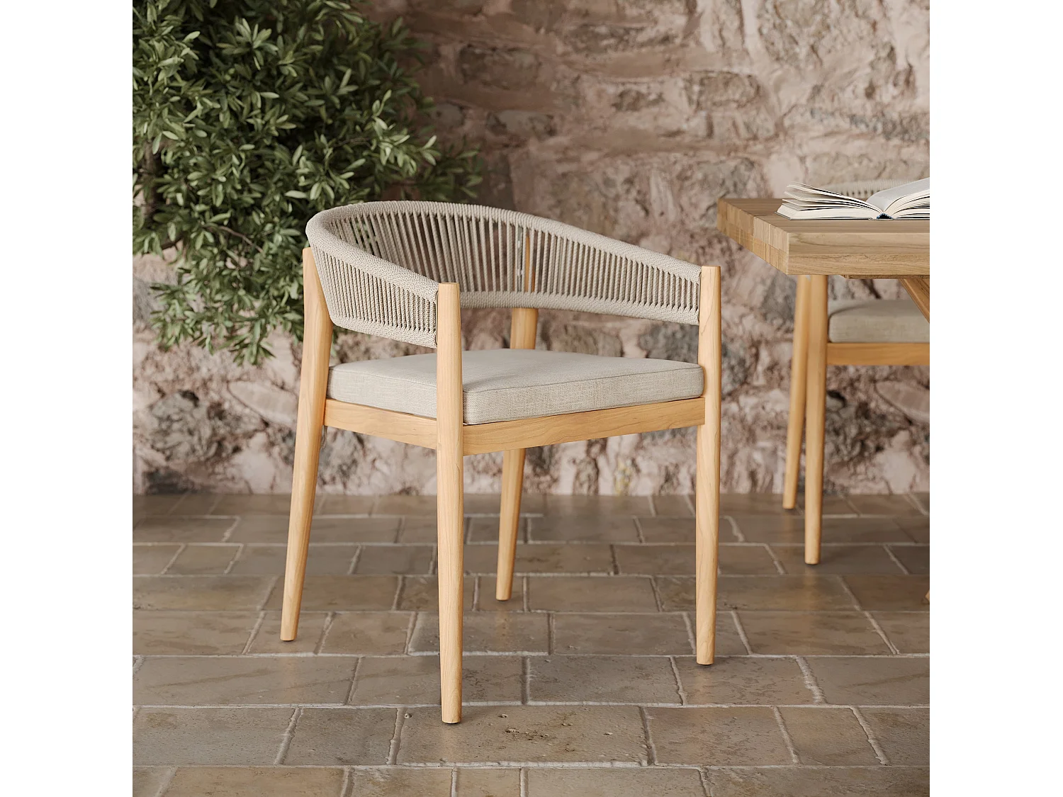 Sedia da giardino in tessuto beige e legno d'acacia - Izïa