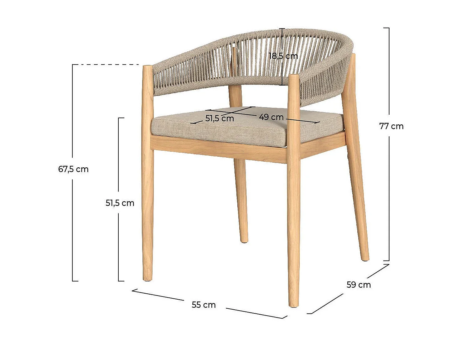 Sedia da giardino in tessuto beige e legno d'acacia - Izïa
