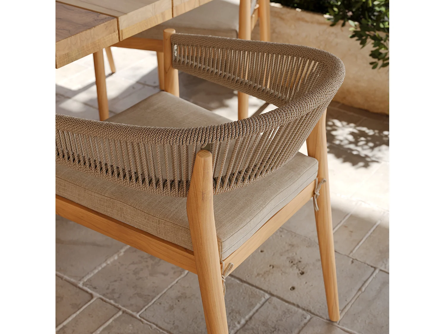 Sedia da giardino in tessuto beige e legno d'acacia - Izïa