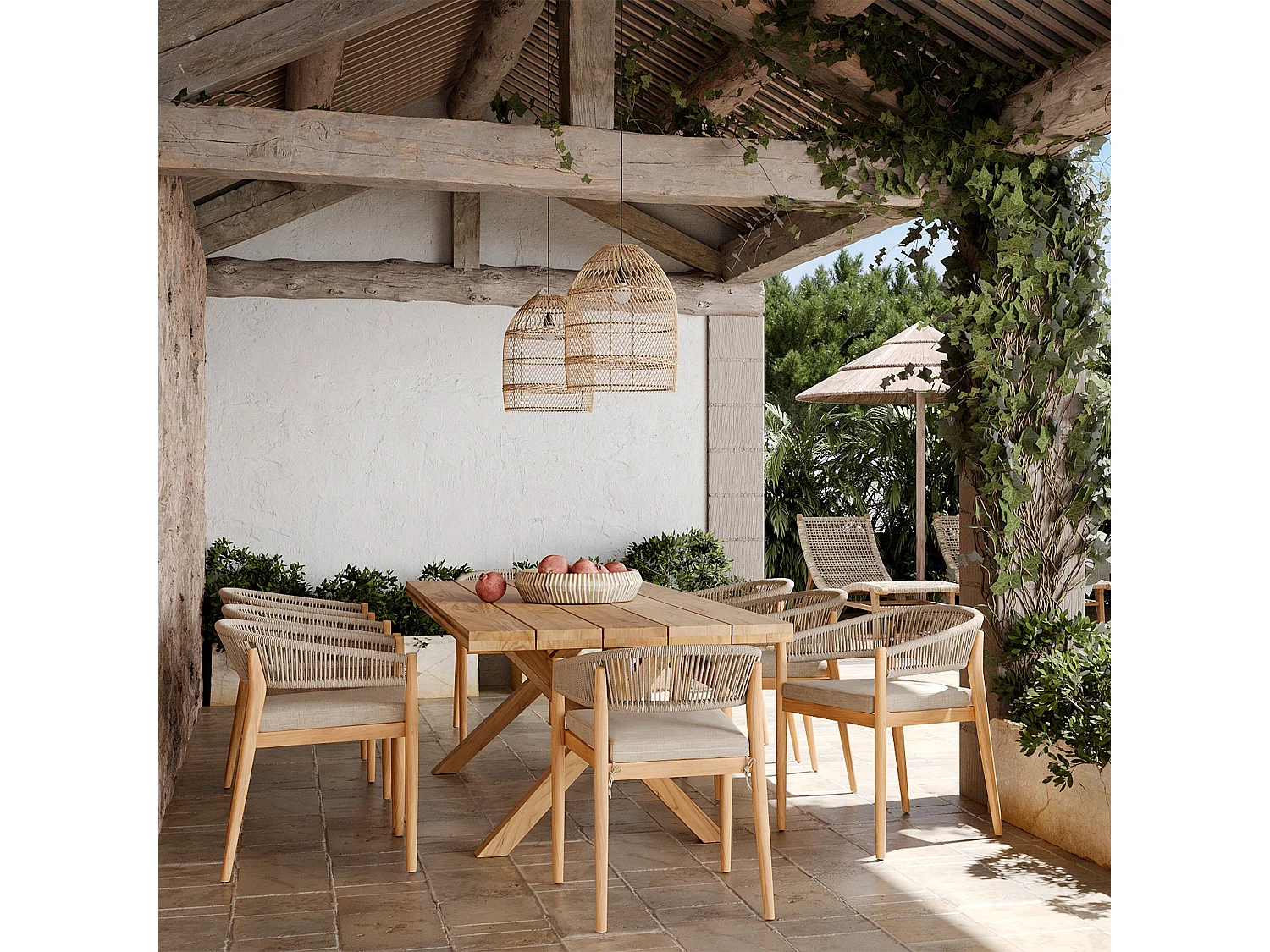 Chaise de jardin en tissu beige et bois d'acacia - Izïa