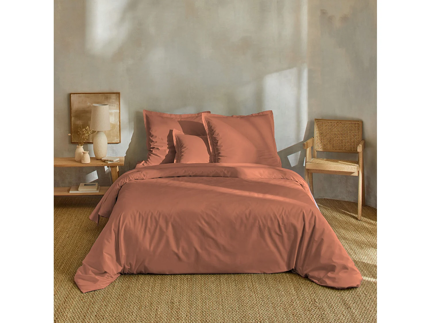 Parure de lit percale unie 140x200 Terracotta