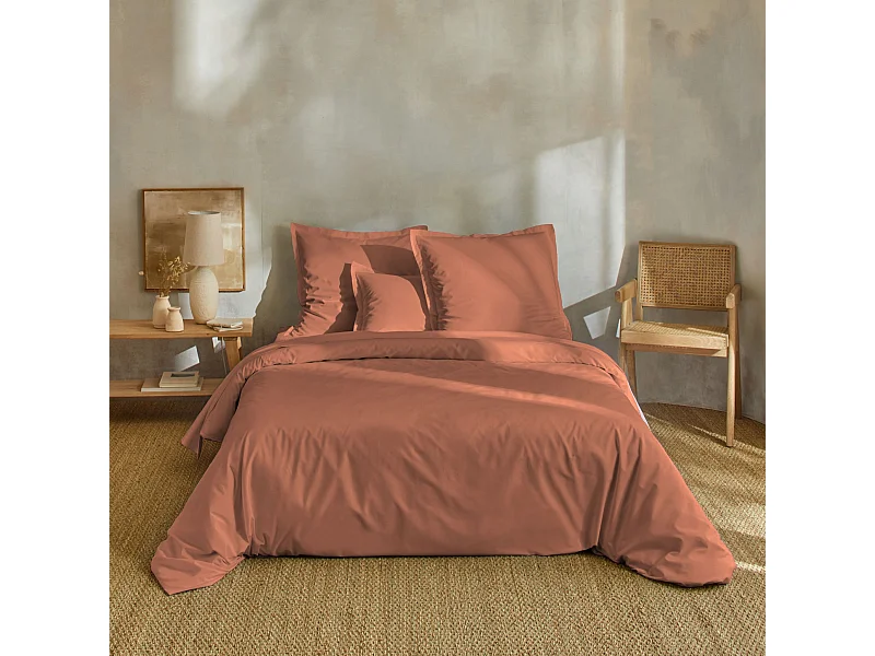 Parure de lit percale unie 260x240 Terracotta