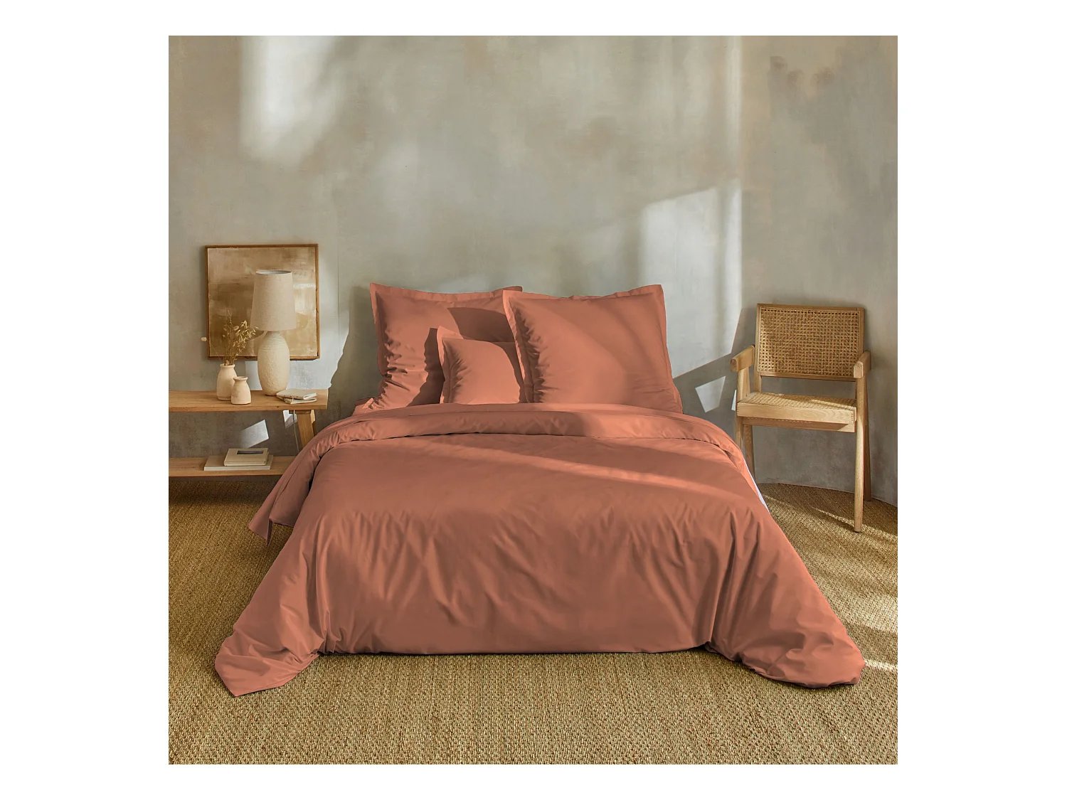 Parure de lit percale unie 260x240 Terracotta