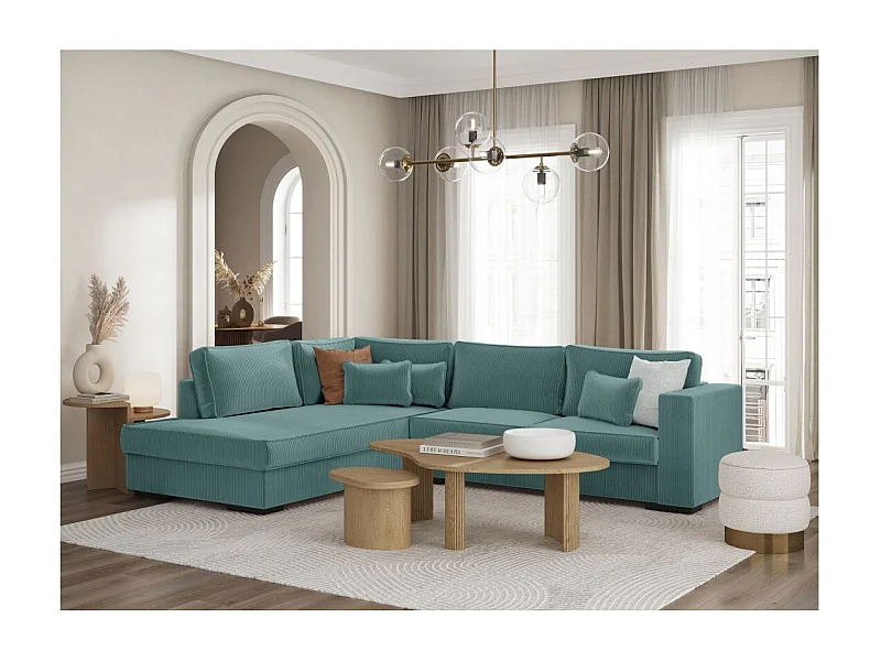 Canapé d'angle gauche Belami XXL 6 places en velours côtelé - Bleu clair - L303 x P228 x H86cm - Loungitude