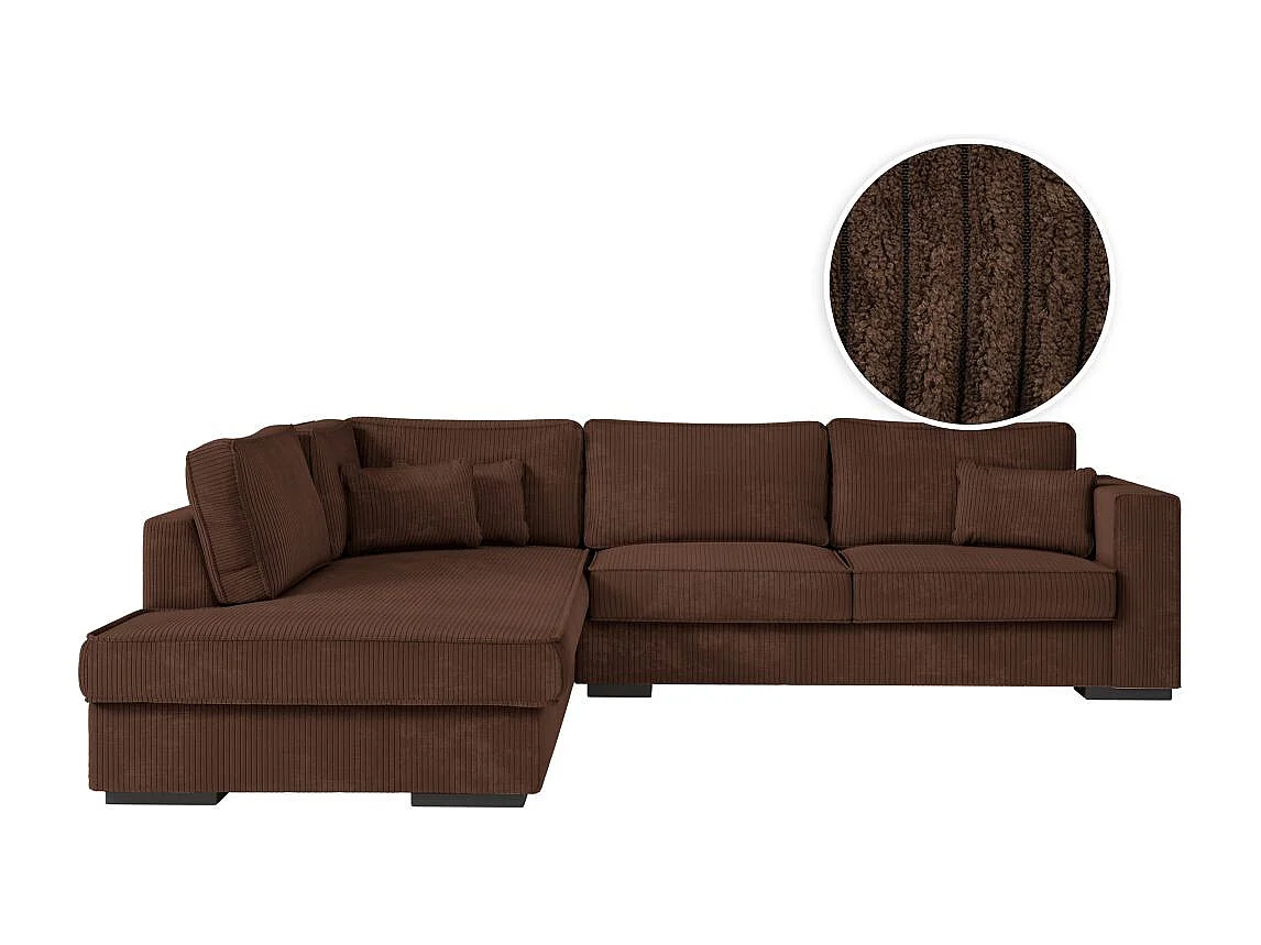Canapé d'angle gauche Belami XXL 6 places en velours côtelé - Marron - L303 x P228 x H86cm - Loungitude