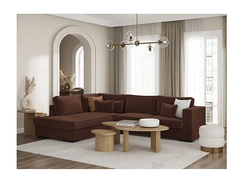 Canapé d'angle gauche Belami XXL 6 places en velours côtelé - Marron - L303 x P228 x H86cm - Loungitude