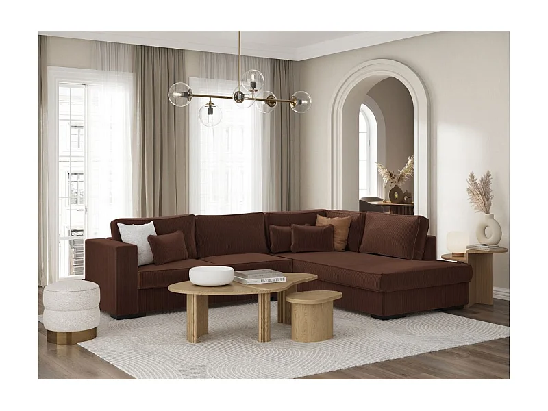 Canapé d'angle droit Belami XXL 6 places en velours côtelé - Marron - L303 x P228 x H86cm - Loungitude