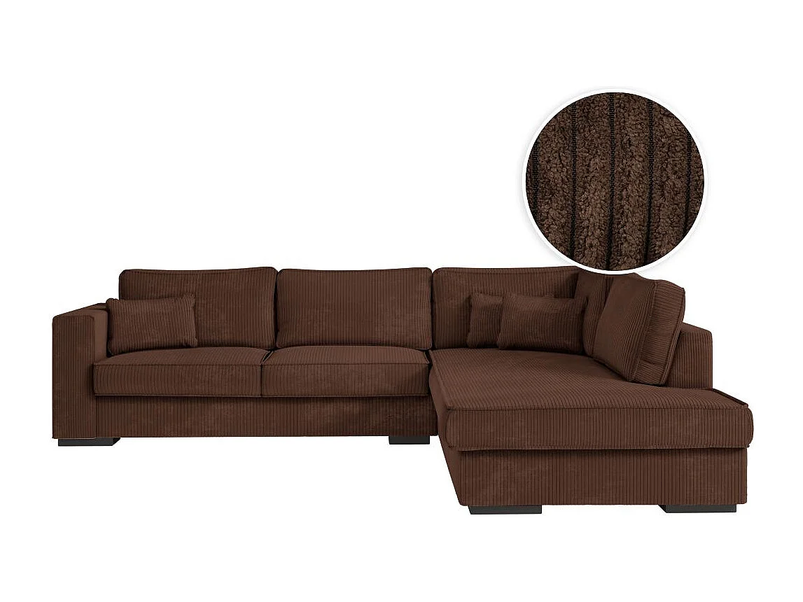 Canapé d'angle droit Belami XXL 6 places en velours côtelé - Marron - L303 x P228 x H86cm - Loungitude
