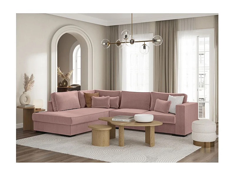 Canapé d'angle gauche Belami XXL 6 places en velours côtelé - Vieux rose - L303 x P228 x H86cm - Loungitude