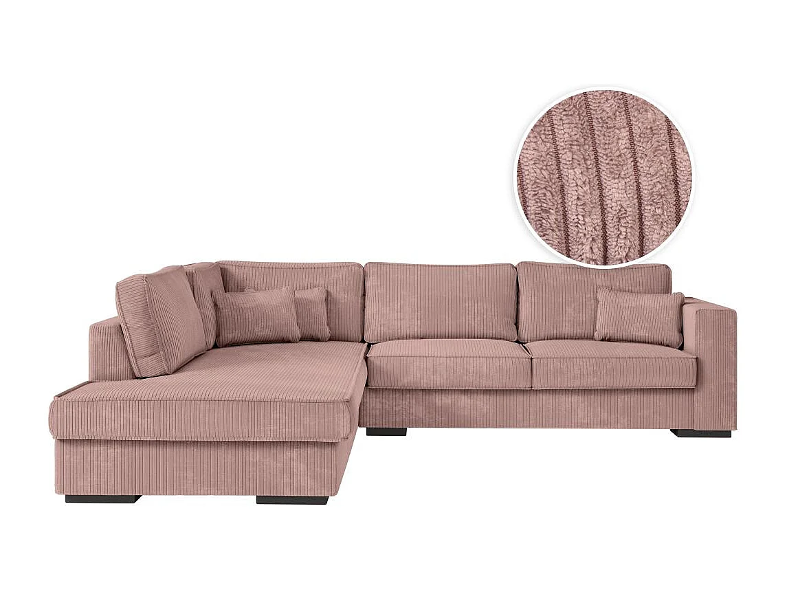 Canapé d'angle gauche Belami XXL 6 places en velours côtelé - Vieux rose - L303 x P228 x H86cm - Loungitude