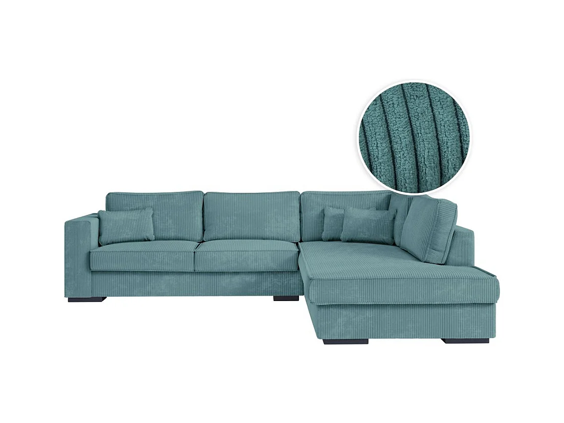 Canapé d'angle droit Belami XXL 6 places en velours côtelé - Bleu clair - L303 x P228 x H86cm - Loungitude