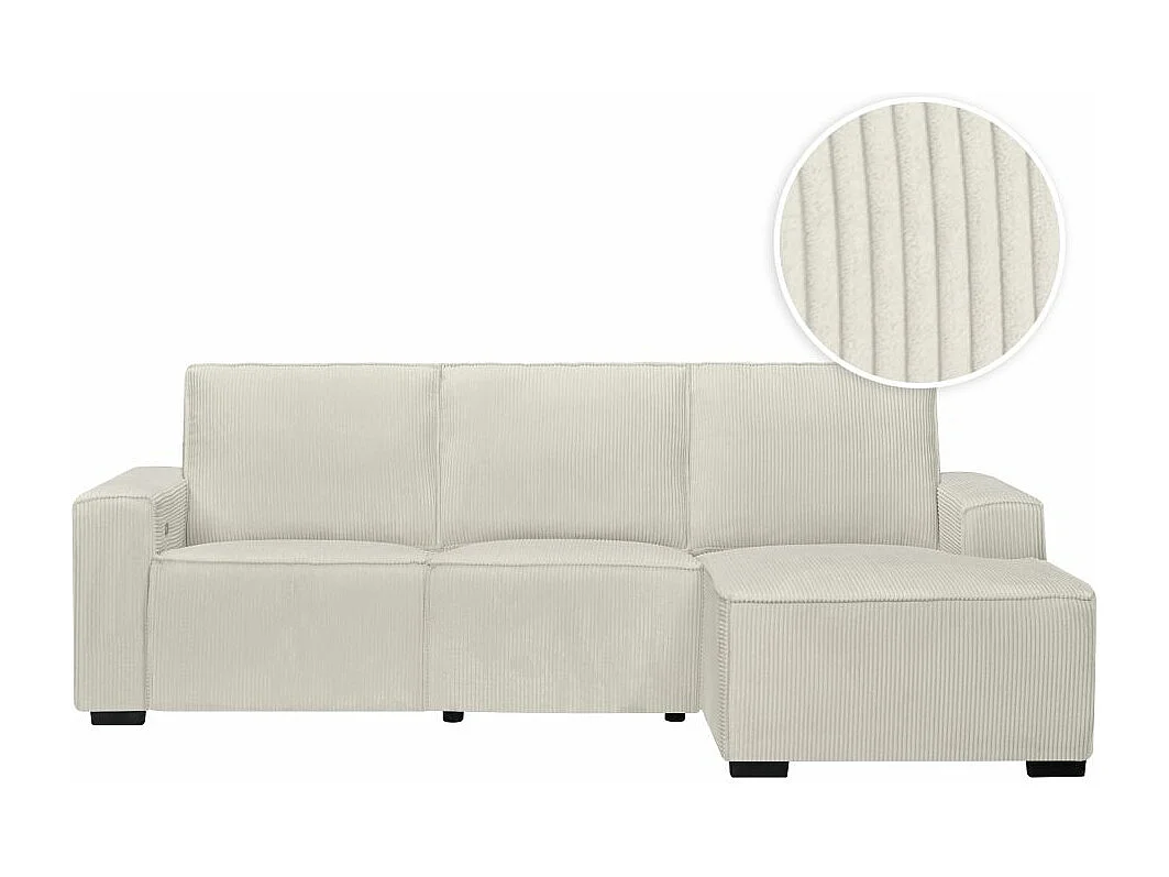 Canapé d'angle droit de relaxation électrique Charline 3 places en velours côtelé - Beige - L269 x P166 x H92cm - Loungitude
