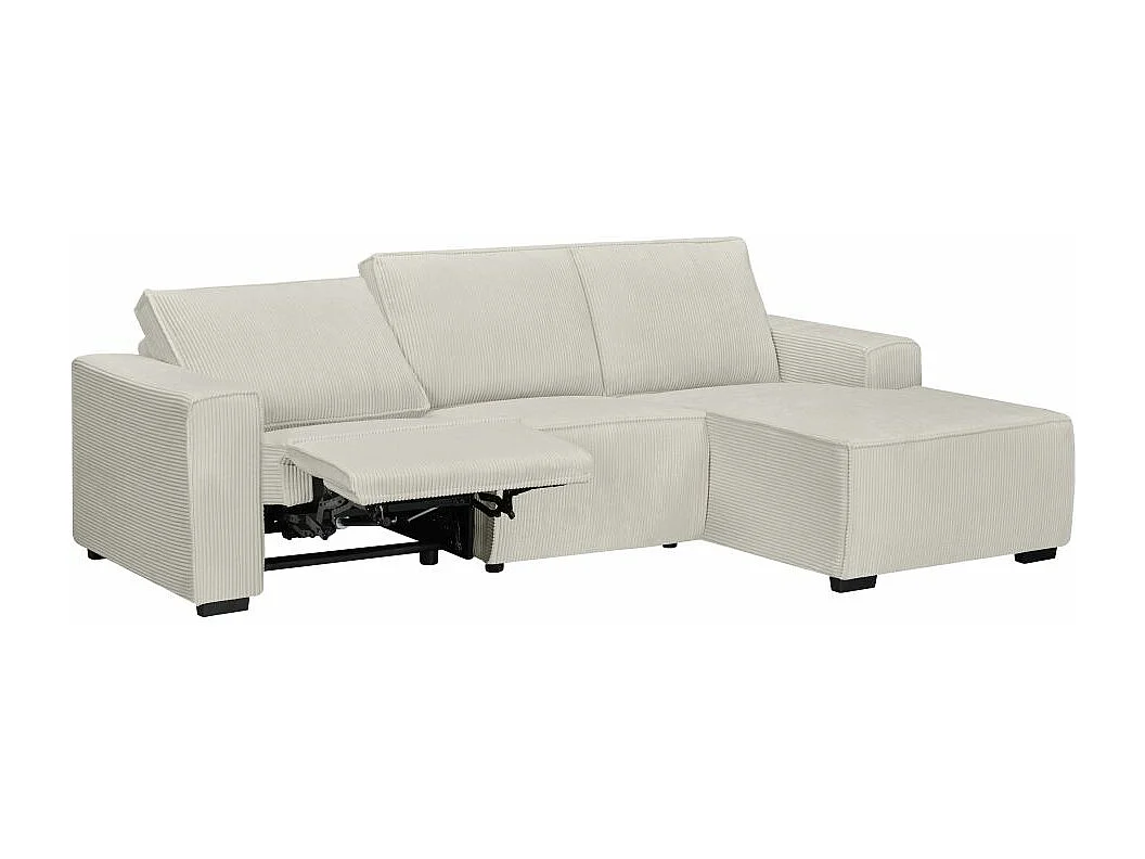 Canapé d'angle droit de relaxation électrique Charline 3 places en velours côtelé - Beige - L269 x P166 x H92cm - Loungitude