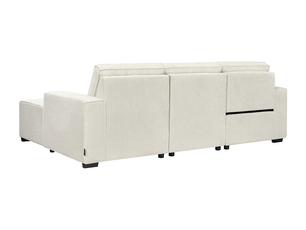 Canapé d'angle droit de relaxation électrique Charline 3 places en velours côtelé - Beige - L269 x P166 x H92cm - Loungitude