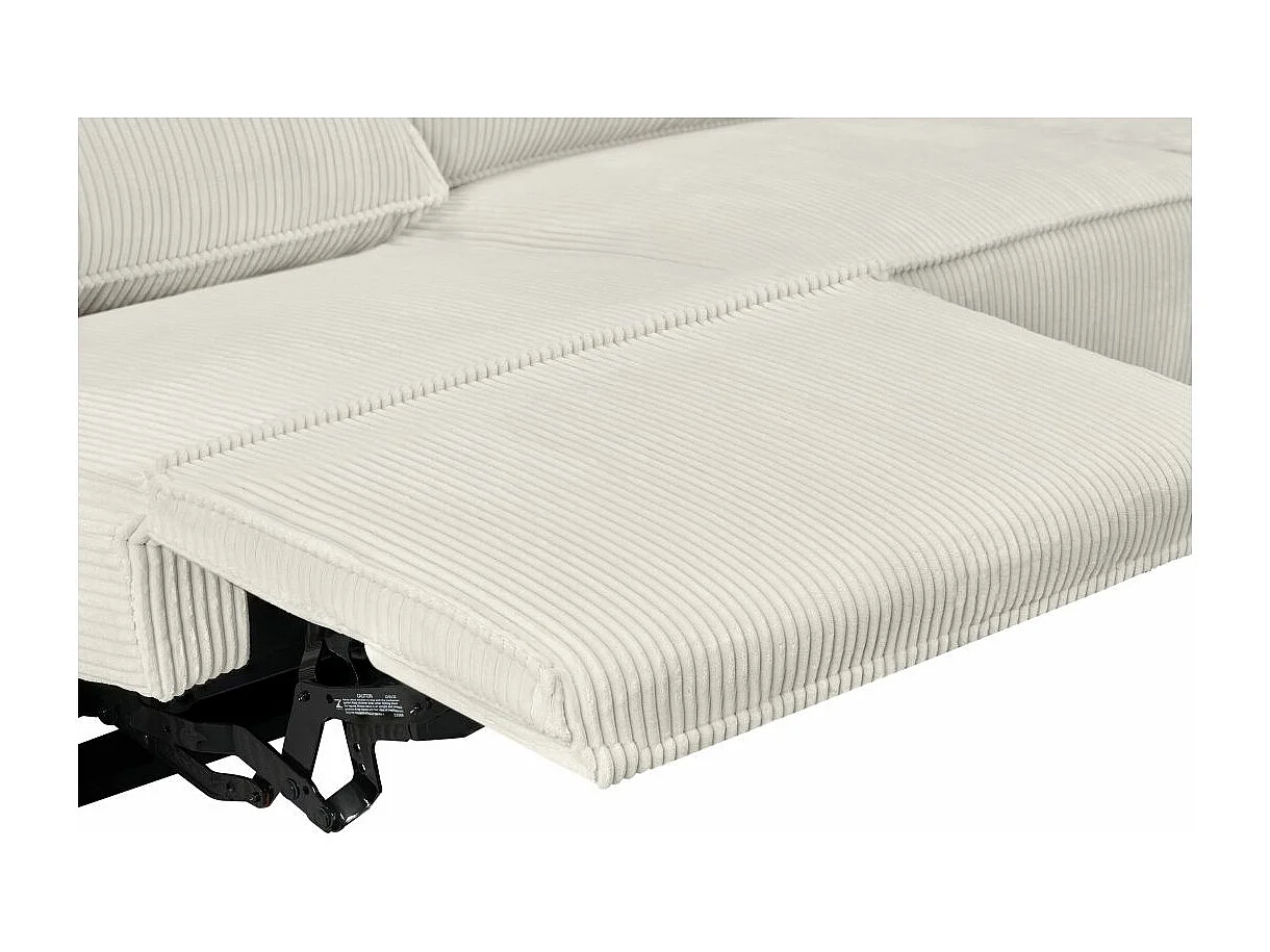 Canapé d'angle droit de relaxation électrique Charline 3 places en velours côtelé - Beige - L269 x P166 x H92cm - Loungitude