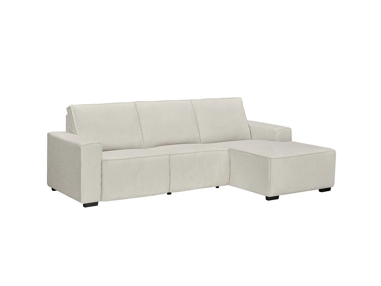 Canapé d'angle droit de relaxation électrique Charline 3 places en velours côtelé - Beige - L269 x P166 x H92cm - Loungitude