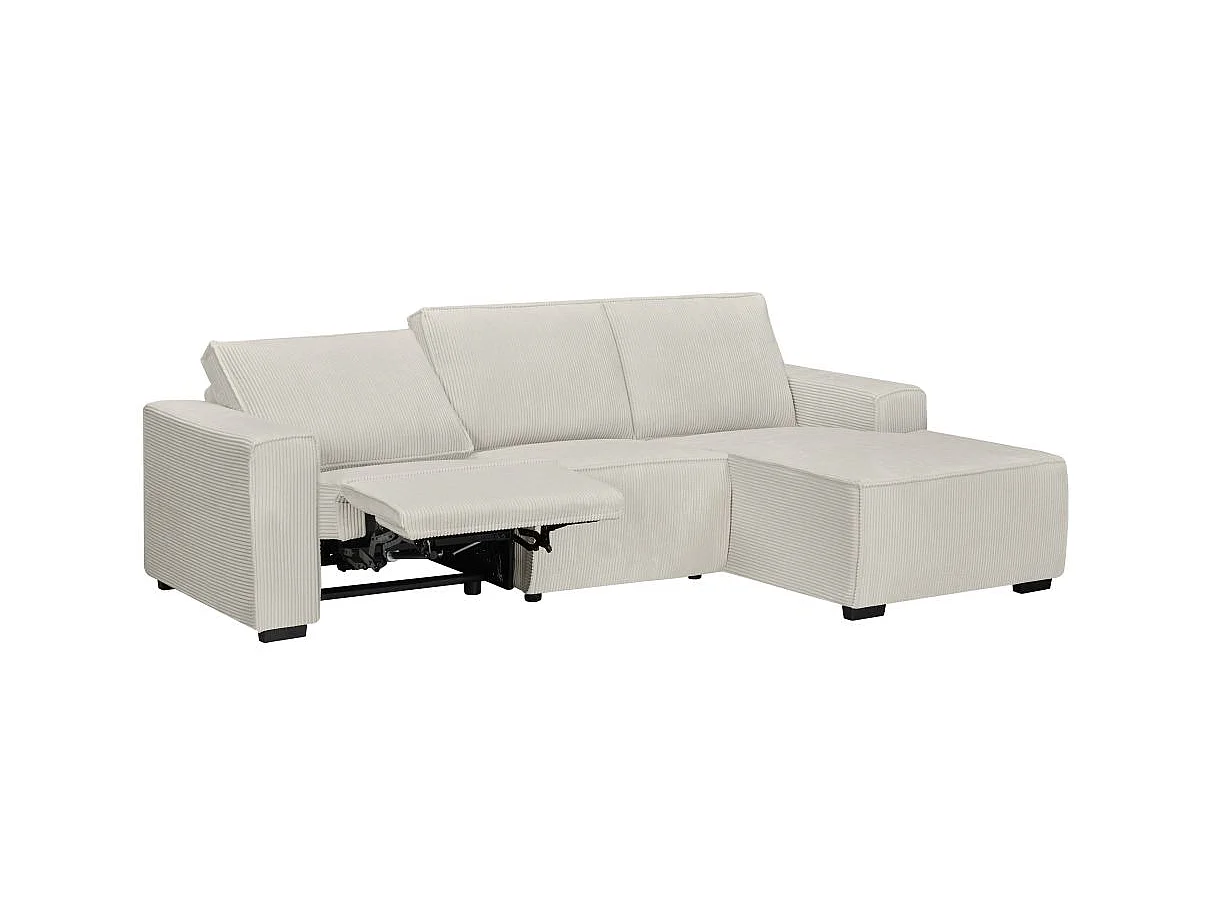 Canapé d'angle droit de relaxation électrique Charline 3 places en velours côtelé - Beige - L269 x P166 x H92cm - Loungitude