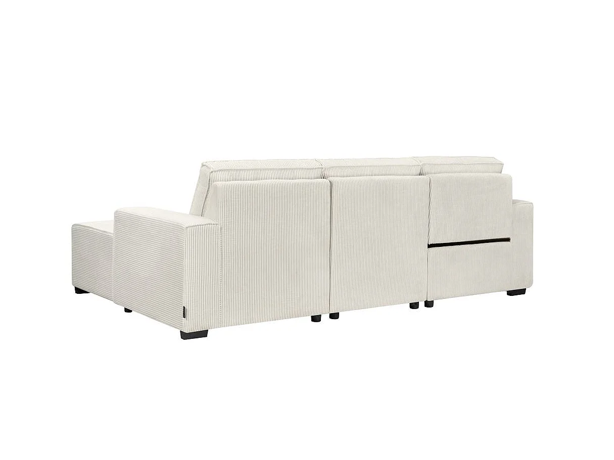 Canapé d'angle droit de relaxation électrique Charline 3 places en velours côtelé - Beige - L269 x P166 x H92cm - Loungitude