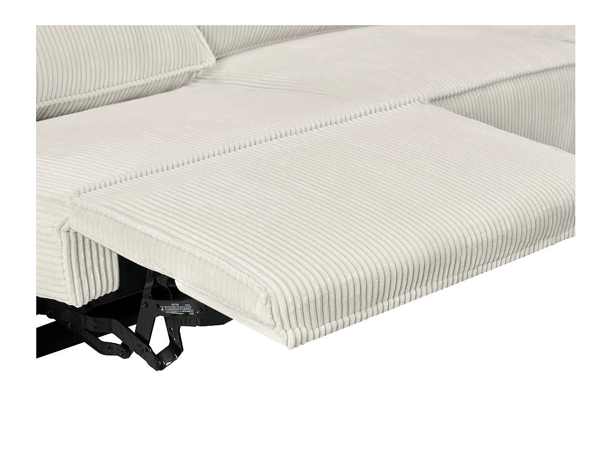 Canapé d'angle droit de relaxation électrique Charline 3 places en velours côtelé - Beige - L269 x P166 x H92cm - Loungitude