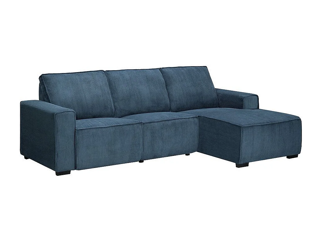 Canapé d'angle droit de relaxation électrique Charline 3 places en velours côtelé - Bleu foncé - L269 x P166 x H92cm - Loungitude