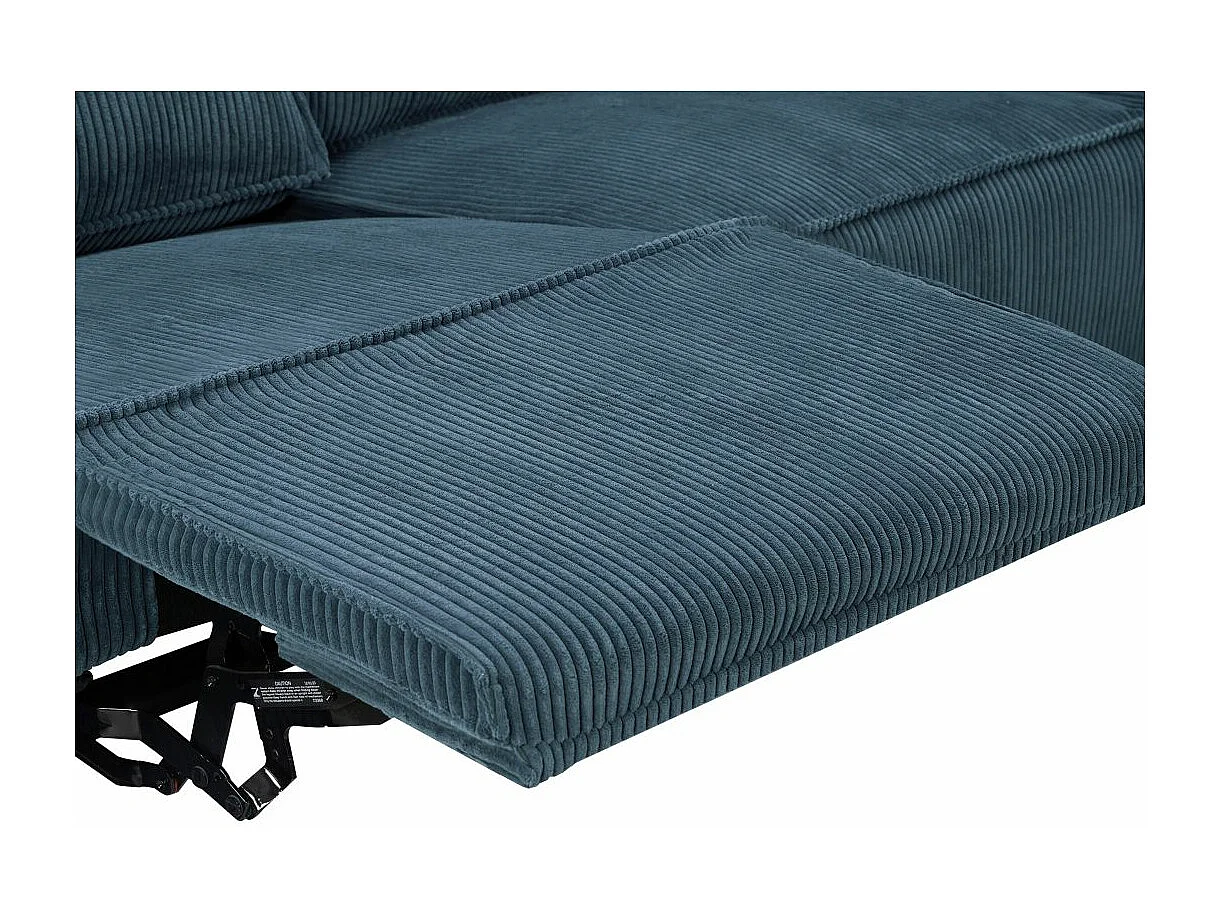 Canapé d'angle droit de relaxation électrique Charline 3 places en velours côtelé - Bleu foncé - L269 x P166 x H92cm - Loungitude