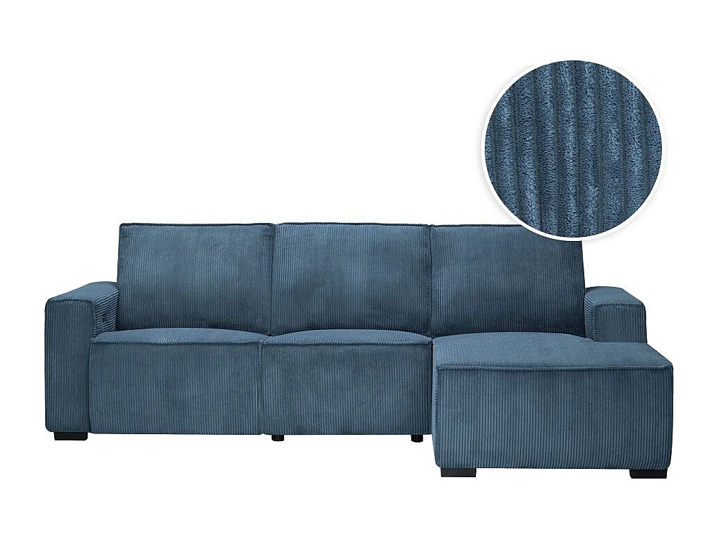 Canapé d'angle droit de relaxation électrique Charline 3 places en velours côtelé - Bleu foncé - L269 x P166 x H92cm - Loungitude