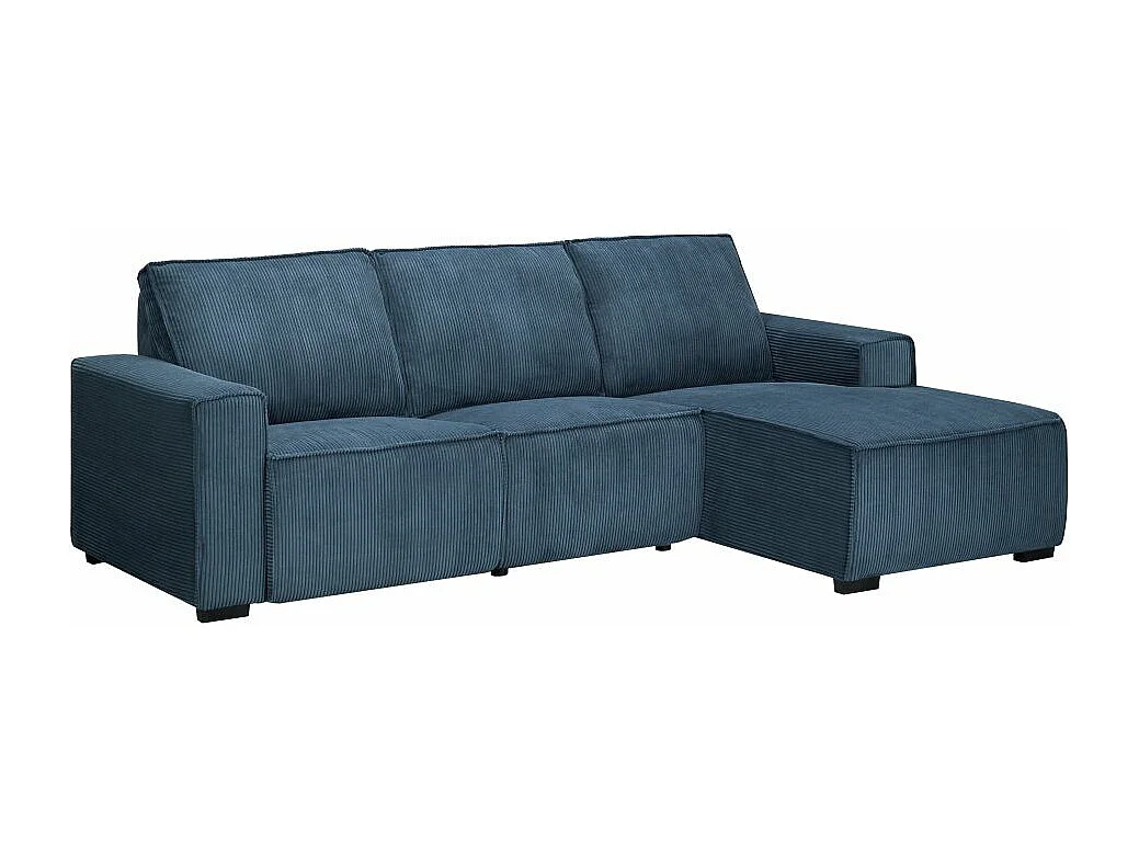 Canapé d'angle droit de relaxation électrique Charline 3 places en velours côtelé - Bleu foncé - L269 x P166 x H92cm - Loungitude