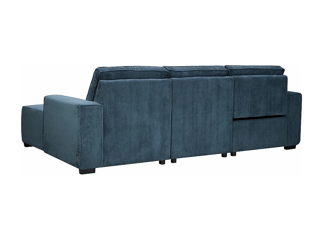 Canapé d'angle droit de relaxation électrique Charline 3 places en velours côtelé - Bleu foncé - L269 x P166 x H92cm - Loungitude