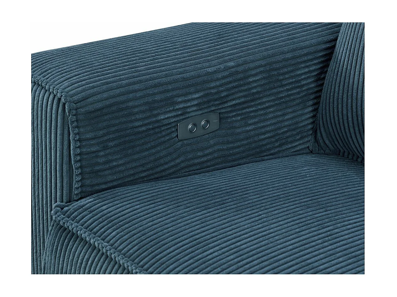 Canapé d'angle droit de relaxation électrique Charline 3 places en velours côtelé - Bleu foncé - L269 x P166 x H92cm - Loungitude