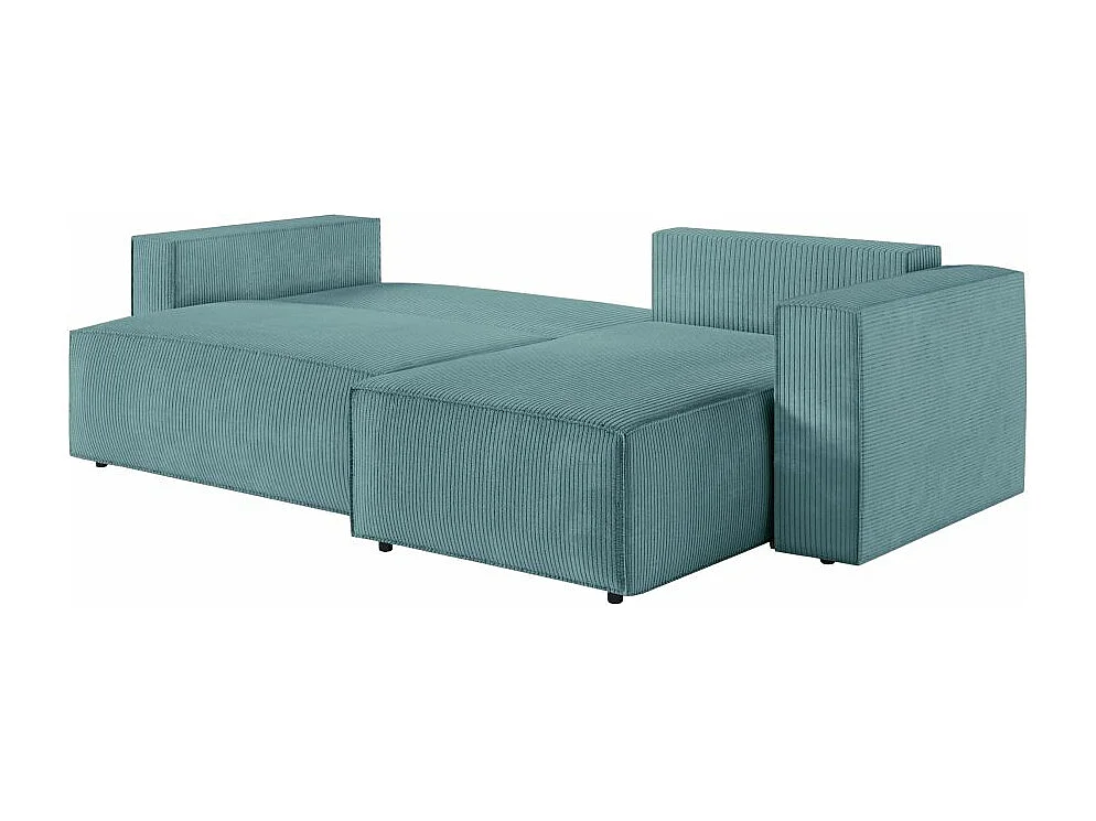 Canapé d'angle 3 places convertible réversible Clarisse avec coffre en velours côtelé- Bleu clair - L269 x P159 x H89cm - Loungitude
